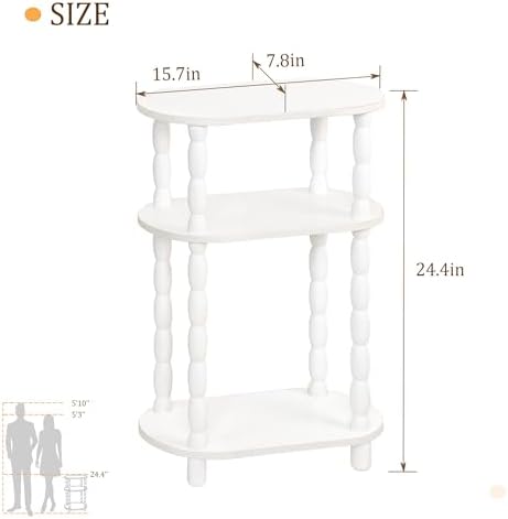 MaxSmeo Narrow Side Table, Small End Table with 3-Tier Open Shelf, White