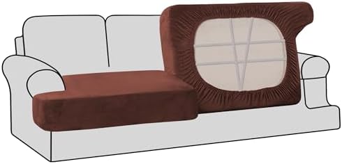 H.VERSAILTEX Stretch Velvet 2 Piece T Cushion Sofa Slipcovers for Living Room Individually Sofa Covers for 2 Cushion Seat Cushion Covers Stay with Elastic Bands (Sofa, Burnt Brick)