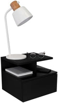 Tuhome Adele Floating Nightstand, Wall-Mounted Bedside Table with 1 Drawer and 2 Open Shelves, 11.6" H x 14" W x 13.2" D Small Night Stand for Compact Bedrooms, Engineered Wood