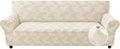 JIVINER 1 Piece Couch Cover for 3 Cushion Couch, Stretch Extra Large Sofa Covers with Elastic Bottom, Washable Oversized Sofa Slipcovers Feature Geometrical Jacquard Fabric (XL Sofa, Beige)