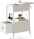 SOOWERY End Table with Charging Station, Narrow Side Table for Living Room