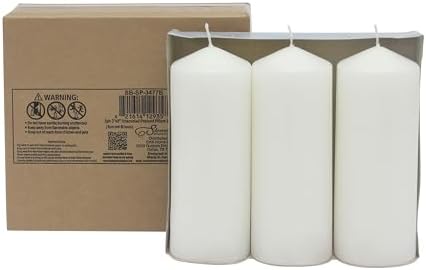 Stonebriar 3 Pack Tall 3 x 8 Inch 80 Hour Long Burning Unscented White Wax Pillar Candles