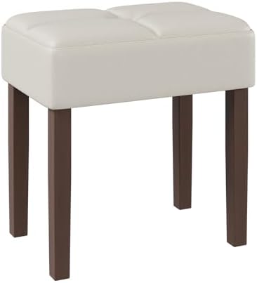 EOSVALO Leather Vanity Stool, 18.7 Inch Wide Rectangle Ottoman Bench for Makeup Room, Vanity Chair with Wood Legs for Piano Room, Bedroom,Living Room with Customizable (Cream)