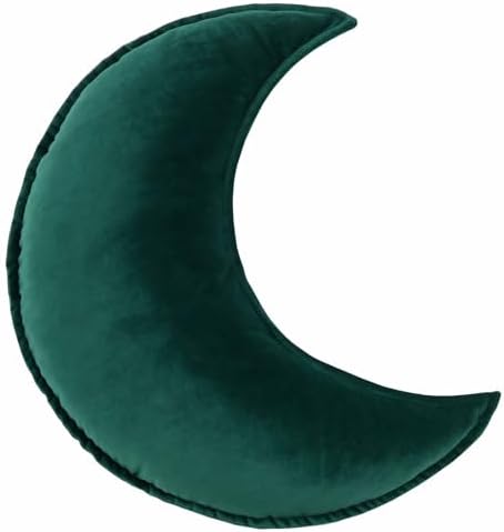 Moon Shaped Throw Pillow Star Couch Cushion Decorative Pillows Fluffy Velvet Stars Home Decor Plush for Bedroom (Moon, Dark Green)