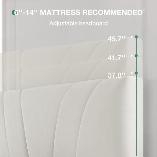Novilla Queen Bed Frame, Queen Size Bed Frame with Wooden Slats Support, Velvet Upholstered Headboard, No Box Spring Needed, Heavy Duty Feet, Easy Assembly, White Velvet