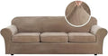H.VERSAILTEX Velvet Plush 4 Piece High Stretch Sofa Slipcover Cover Furniture Protector Form Fit Thick Velvet Extra Large Sofa Cover for 3 Cushion Couch Width Up to 105 Inch (XL Sofa, Camel)