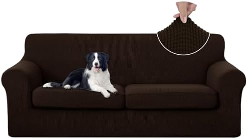 U-NICE HOME 3 Pieces Stretch Couch Cover Sofa Slipcover, Chocolate