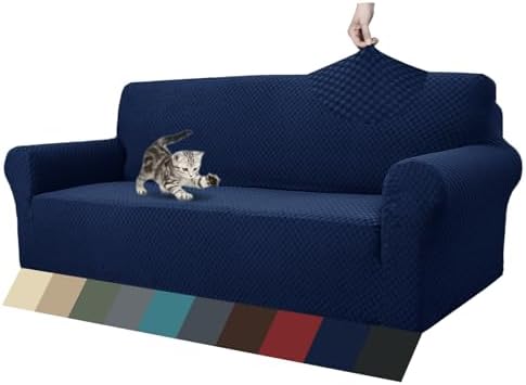 ZNSAYOTX 1 Piece Jacquard Couch Covers for 3 Cushion Couch Living Room High Stretch Sofa Cover Pets Dogs Friendly Anti Slip Thickened Slipcovers Furniture Protector (Sofa, Navy Blue)