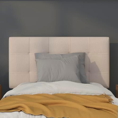 BizChair Quilted Tufted Upholstered Twin Size Headboard in Beige Fabric