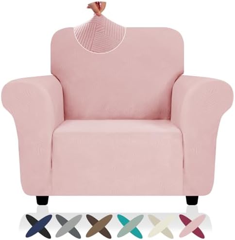 ZNSAYOTX Chair Cover with Arms (30"-47"), New Striped Sofa Chair Covers for Living Room, Dogs Pet Friendly Anti-Slip Chair Protector Spandex Armchair Slipcovers (Rose, Chair)