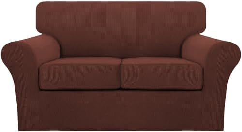 Turquoize 3 Piece Sofa Covers For 2 Cushion Couch Sofa Slipcover Soft Couch Cover For Dogs-Washable Sofa Furniture Cover With 2 Individual Cushion Covers, Thick Jacquard Fabric (Loveseat, Burnt Brick)