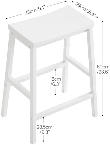 HOOBRO Bar Stools, Set of 2 Bar Chairs, 23.6 Inch Saddle Stools, Kitchen Counter Seat with Footrests, Industrial Barstools for Dining Room, Kitchen, Counter, Bar, White WW02MD01