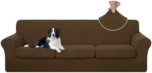 U-NICE HOME 4 Pieces Oversized Stretch Couch Cover Slipcover, Brown