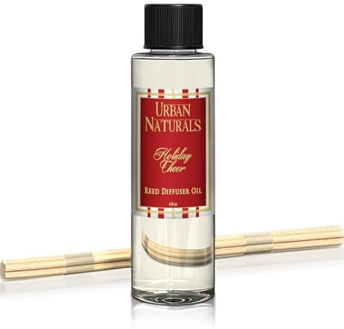 Urban Naturals Reed Diffuser Oil Refill, Holiday Cheer Diffuser Oil with Cranberry, Cinnamon, Evergreen, 4 oz + Free Reed Sticks, Made in the USA