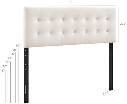 Modway Emily Queen Size Performance Velvet Headboard in Alabaster - Stain-Resistant Velvet Upholstery with Button Tufting and 7 Adjustable Height Positions
