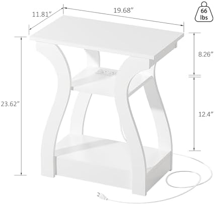 FROMJBEST End Tables Living Room, White End Table with Charging Station