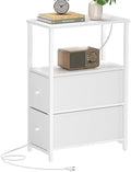 TUTOTAK Narrow End Table, Skinny Side Table with Charging Station