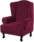 H.VERSAILTEX Wingback Chair Covers Velvet Plush Wing Chair Slipcover 1 Piece High Stretch Wing Back Chair Slipcovers Sofa Cover Furniture Cover with Elastic Bottom, Burgundy
