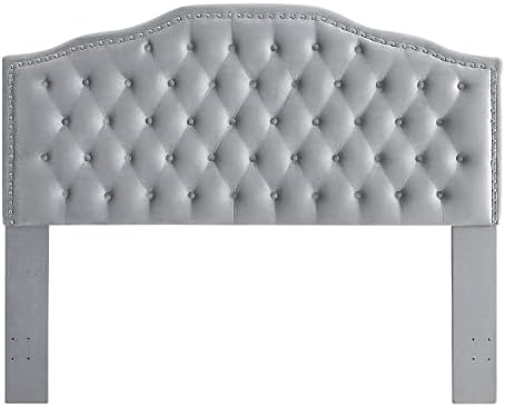 24KF Upholstered Button Tufted Queen/Full Size Headboard with Nailhead Trim, Soft Velvet Fabric Headboard - Gray