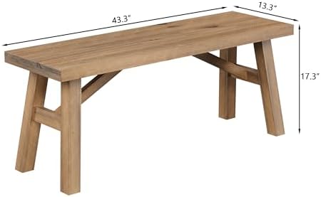 Wnutrees Sawmill Long Solid Wood Bench,43" Farmhouse Entryway Bench,Natural