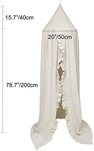 Bed Canopy with Frills Reading Nook Game Tent for Kids Boho Hanging Net Play Room Decor(Beige)
