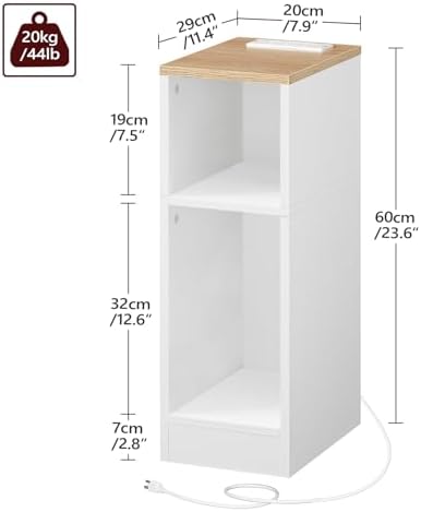 MAHANCRIS Narrow Nightstand, Narrow End Table with Charging Station
