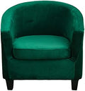 NILUOH Velvet Club Chair Slipcover 2 Piece Stretch Tub Chair Cover Round Barrel Chair Covers Non Slip Armchair Covers Couch Covers with Elastic Bottom for Bar Counter Living Room(Dark Green)