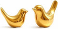 2 Ceramic Bird Figurines, Gold Bird Statues for Shelf and Bookshelf Decor