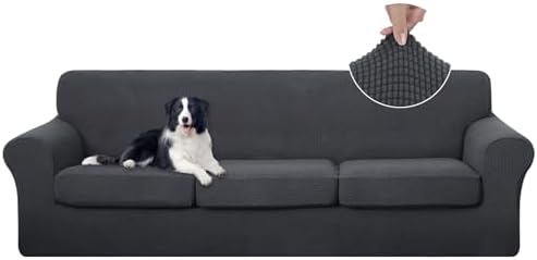 U-NICE HOME 4 Pieces Oversized Stretch Couch Cover Slipcover, Dark Grey