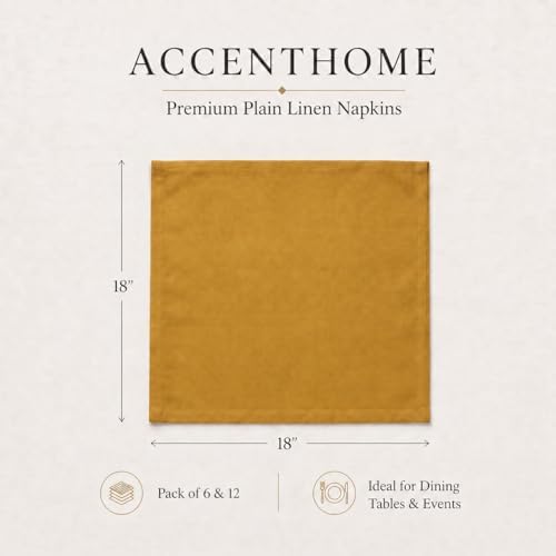 ACCENTHOME Mustard Cotton Linen Napkin Set of 12 18x18 inch Dinner Napkins