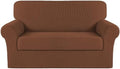 Turquoize Stretch Sofa Slipcover 2 Pieces Sofa Cover Couch Cover for 2 Cushion Couch Washable Furniture Protector Covers with Elastic Bottom Feature Thick Jacquard Fabric (Loveseat, Caramel)