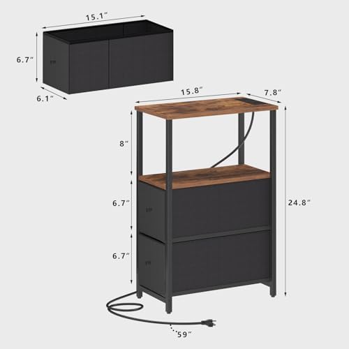 TUTOTAK Narrow End Table with Charging Station, Skinny Side Table