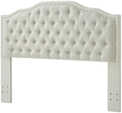24KF Upholstered Button Tufted Queen Headboard with Nailhead Trim, Elegant Boucle Fabric Full headboard, 6031-Q-Boucle-Beige