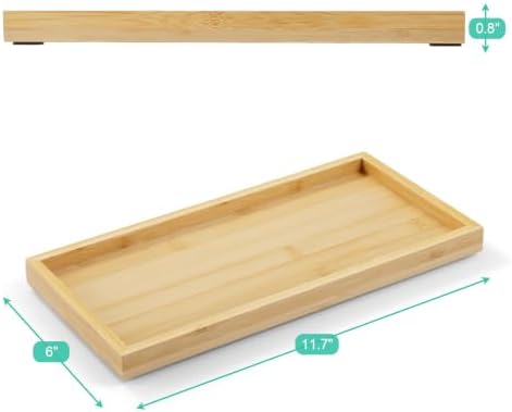 ALELION 11.7" Bamboo Bathroom Vanity Tray for Counter, Wooden Soap Dispenser Tray for Kitchen Sink, Toilet Tank Tray, Perfume Makeup Jewelry Catchall Organizer