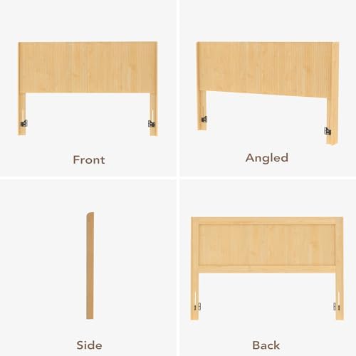 Queen Size Headboard Only, Boho Wood Head Board, Modern Fluted Wall-Mounted Bed Headboards for Bedroom, Height Adjustable, Wingback Design, Natural