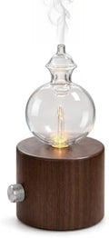 Waterless Essential Oil Diffuser, Cordless Rechargeable Glass Nebulizing Diffuser with Wood Base & Warm LED Light, Aromatherapy Diffuser for Home, Bedroom & Office