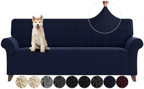 ZNSAYOTX Couch Covers for 3 Cushion Couch High Stretchy Spandex Pet Friendly Sofa Slipcover 1 Piece Non Slip Couch Covers Large Furniture Protector (Navy Blue, Sofa)