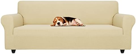ZNSAYOTX Stretch Oversized Couch Cover Universal Sofa Covers for Living Room Dogs Pet Furniture Protector Spandex Extra Large Sofa Slipcovers with Anti Slip Foam Sticks (Beige, XL Sofa)
