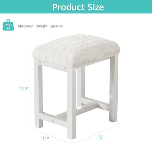 Small Plush Vanity Stool, Cute Vanity Stools with Soft Faux Rabbit Fur Cushion, White Makeup Vanity Chair for Small Spaces, Living Room, Bedroom, Entryway, Ottoman Foot Rest for Couch Sillas Modern