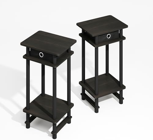 Furinno Modern Toolless 3-Tier Compact Side Table Set of 2, Black Espresso