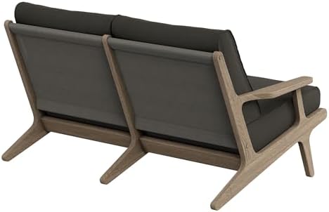 Modway Saratoga Teak Outdoor Patio Loveseat in Weathered Gray Flint – 2 Seater Outdoor Couch with Weather-Resistant Cushions – Wooden Porch Loveseat
