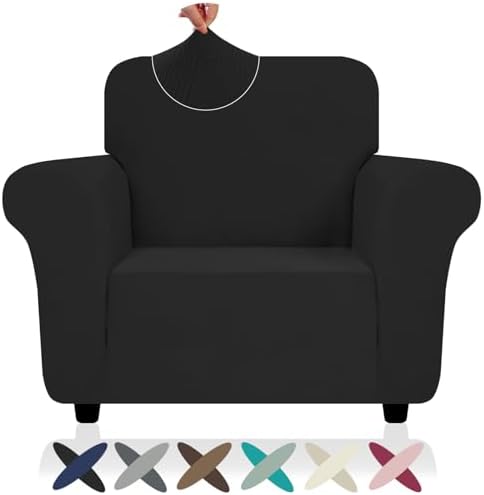 ZNSAYOTX Chair Cover with Arms (30"-47"), New Striped Sofa Chair Covers for Living Room, Dogs Pet Friendly Anti-Slip Chair Protector Spandex Armchair Slipcovers (Black, Chair)