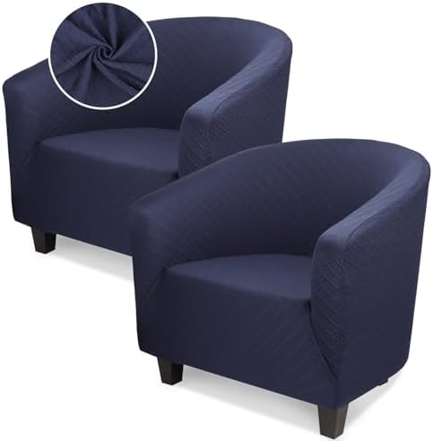 Barrel Chair Covers Slipcover 1 Piece, 2 Pack Stretch Navy Blue Club Chair Cover with Arms, Round Back Chair Covers Armchair Sofa Removable Couch Protector for Bar Living Room Bedroom