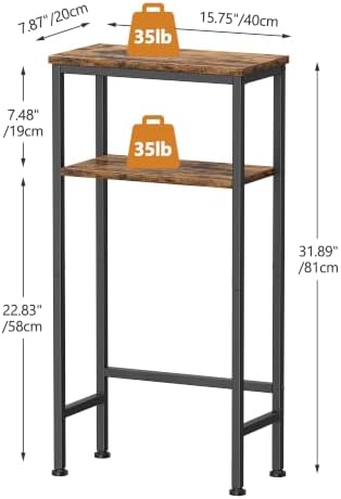 Narrow Console Table, 2-Tier Slim Entryway Table for Small Spaces, 15.7 Inch Small Sofa Side Table with Storage Shelves, Rustic Brown Skinny Hallway Table for Living Room