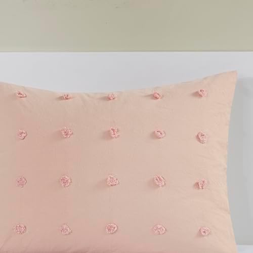 Intelligent Design Duvet Set 100% Cotton Jacquard, Tufts Accent, Shabby Chic All Season Cover for Comforter, Matching Shams, Decorative Pillows, Twin/Twin XL (68 in x 92 in), Pink 5 Piece