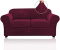 PrinceDeco Velvet Couch Cover Loveseat Covers for 2 Cushion Couch 3 Piece Sofa Covers for Dogs Washable Loveseat Covers Width Up to 72 Inch No Slip Stretch Sofa Slipcover(Medium, Burgundy)
