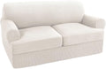 Turquoize 3 Piece T Cushion Loveseat Slipcovers Sofa Cover for 2 Cushion Couch Cover Washable Sofa Slipcover Furniture Covers with 2 Individual T Cushion Seat Covers (2 Cushion Loveseat, Ivory)