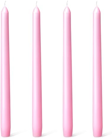 Everymoment Pink Taper Candles - 4 Pack 10 Inch Candlesticks - Dripless & Smokeless for 8 Hours - Unscented Paraffin Wax - Ideal for Wedding Mother’s Day Valentine's Day Baby Shower & Romantic Decor