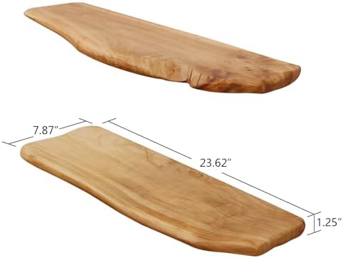 WELLAND 24" Cedar Floating Shelves, Set of 2, Live Edge Wall Shelves