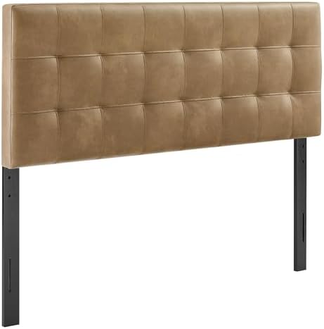 Modway Lily Vegan Leather Full Size Headboard with Biscuit Tufting in Toast - Vegan Leather Upholstery with Padded Design and 5 Height-Adjustable Mounts